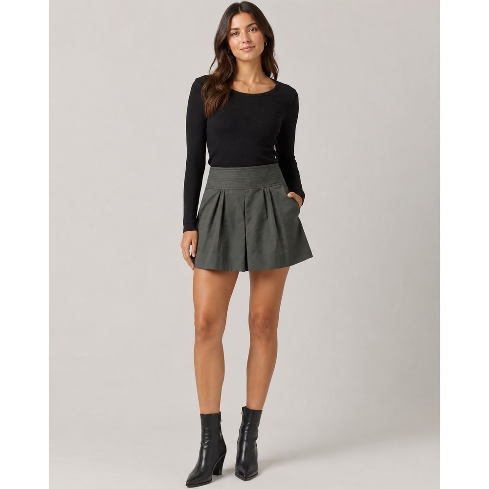 Body by Victoria Pleated Mini Skirt 6 Olive Green Pockets Preppy Dark Academia